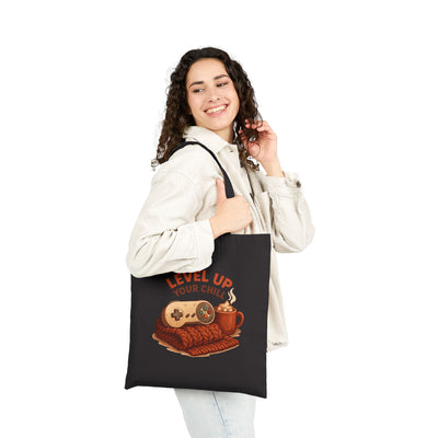 Level Up Your Chill Tote Bag — Gamer Cozy Coffee Canvas Tote