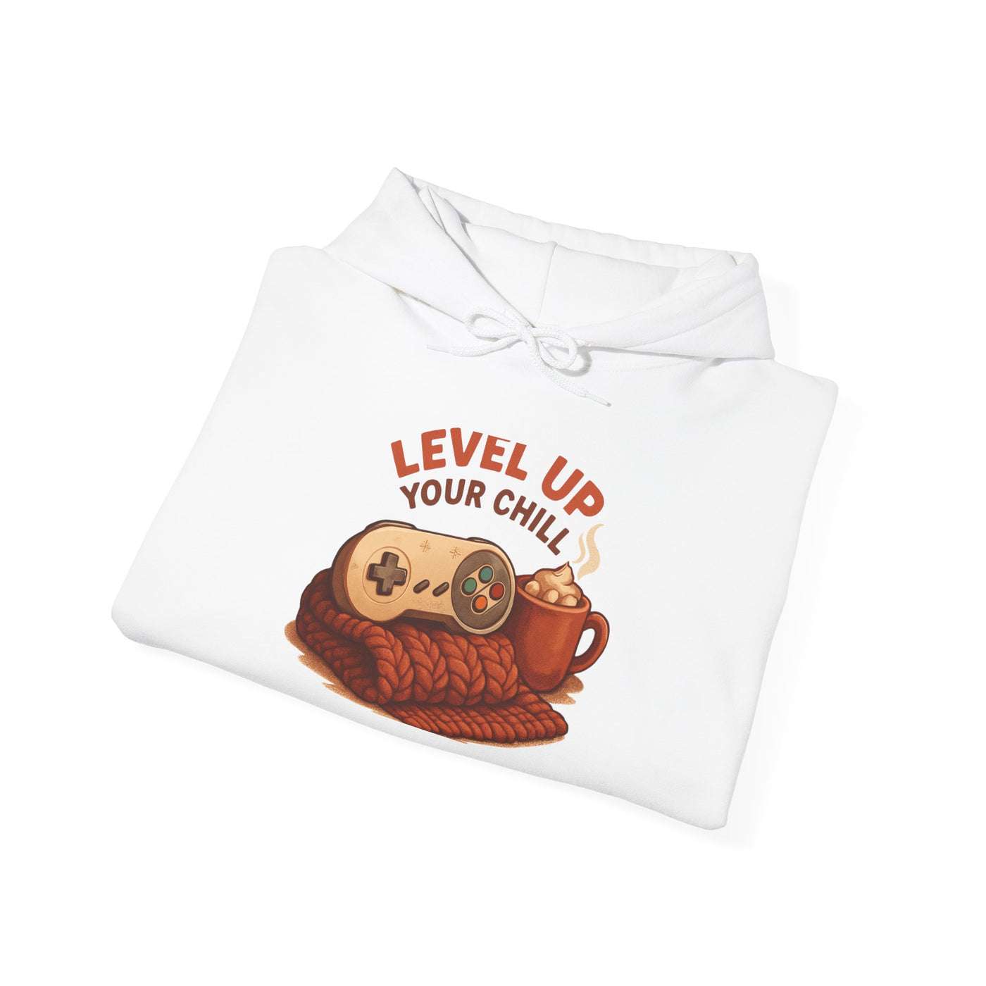 Level Up Your Chill Hoodie — Cozy Gamer Sweatshirt with Coffee & Controller