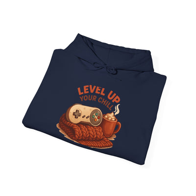 Level Up Your Chill Hoodie — Cozy Gamer Sweatshirt with Coffee & Controller