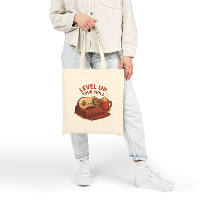 Level Up Your Chill Tote Bag — Gamer Cozy Coffee Canvas Tote