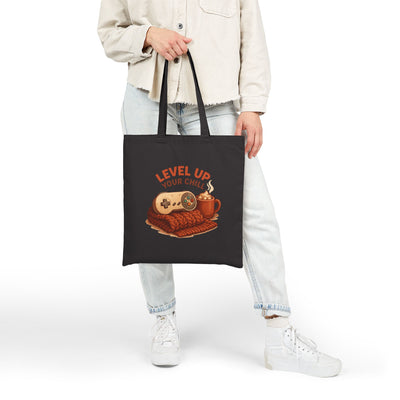Level Up Your Chill Tote Bag — Gamer Cozy Coffee Canvas Tote