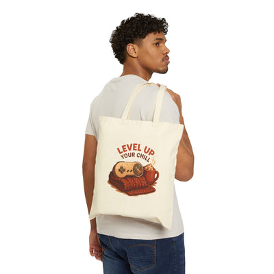Level Up Your Chill Tote Bag — Gamer Cozy Coffee Canvas Tote