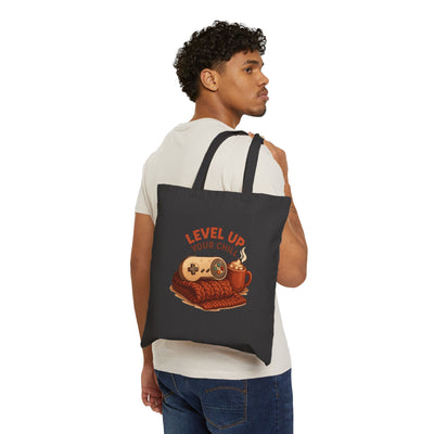 Level Up Your Chill Tote Bag — Gamer Cozy Coffee Canvas Tote
