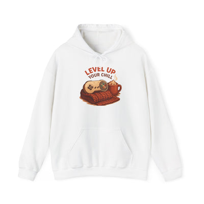 Level Up Your Chill Hoodie — Cozy Gamer Sweatshirt with Coffee & Controller