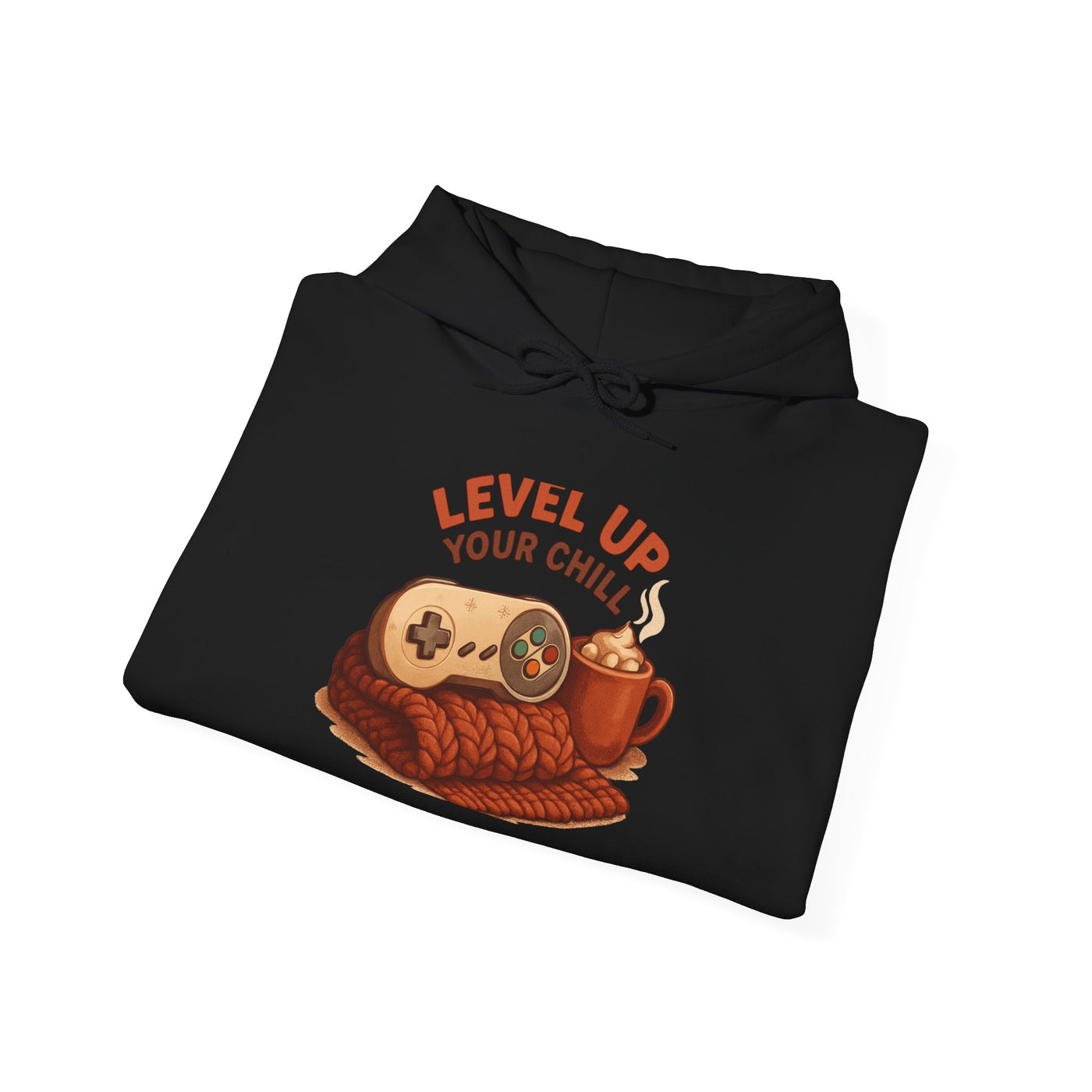 Level Up Your Chill Hoodie — Cozy Gamer Sweatshirt with Coffee & Controller