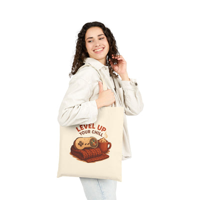 Level Up Your Chill Tote Bag — Gamer Cozy Coffee Canvas Tote
