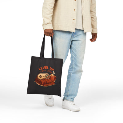 Level Up Your Chill Tote Bag — Gamer Cozy Coffee Canvas Tote