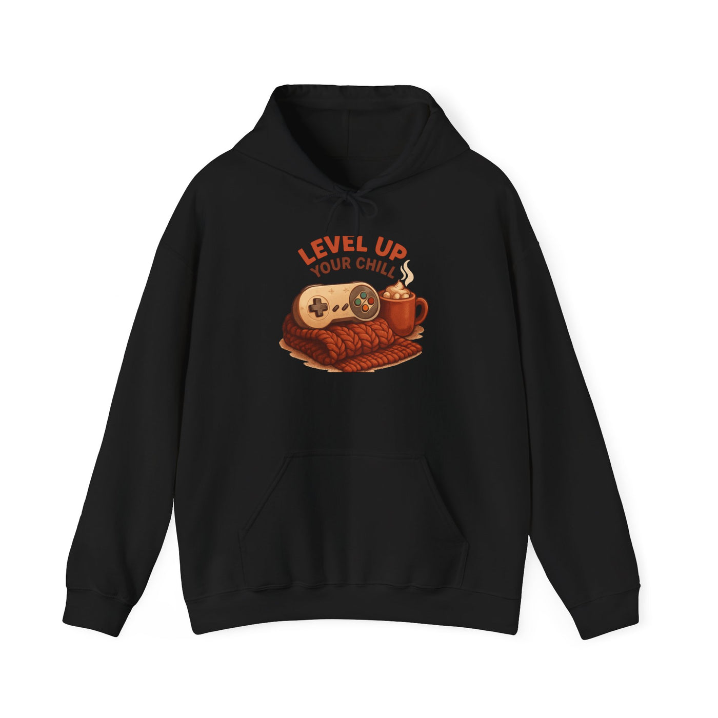 Level Up Your Chill Hoodie — Cozy Gamer Sweatshirt with Coffee & Controller