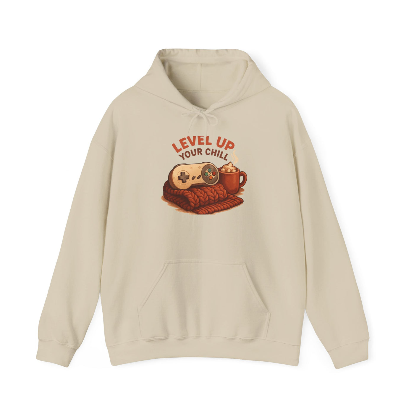 Level Up Your Chill Hoodie — Cozy Gamer Sweatshirt with Coffee & Controller