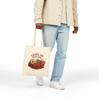 Level Up Your Chill Tote Bag — Gamer Cozy Coffee Canvas Tote