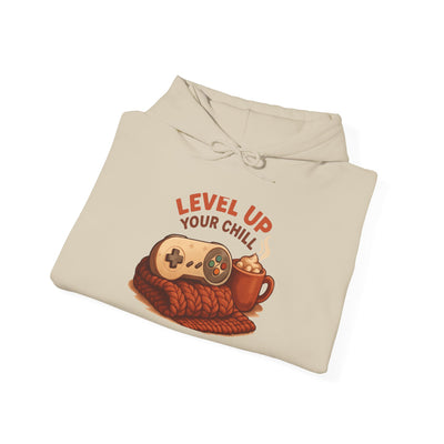 Level Up Your Chill Hoodie — Cozy Gamer Sweatshirt with Coffee & Controller