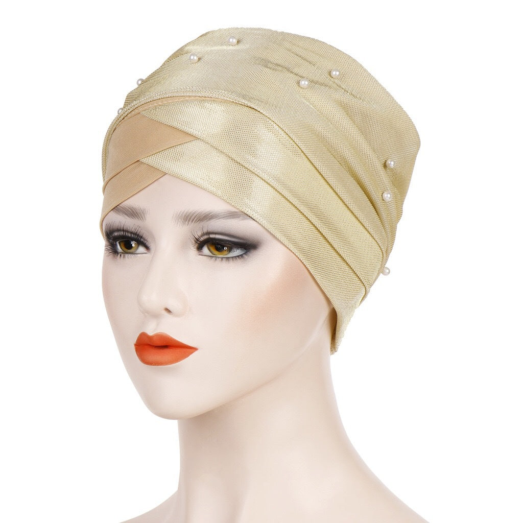 Two-tone beaded turban hat