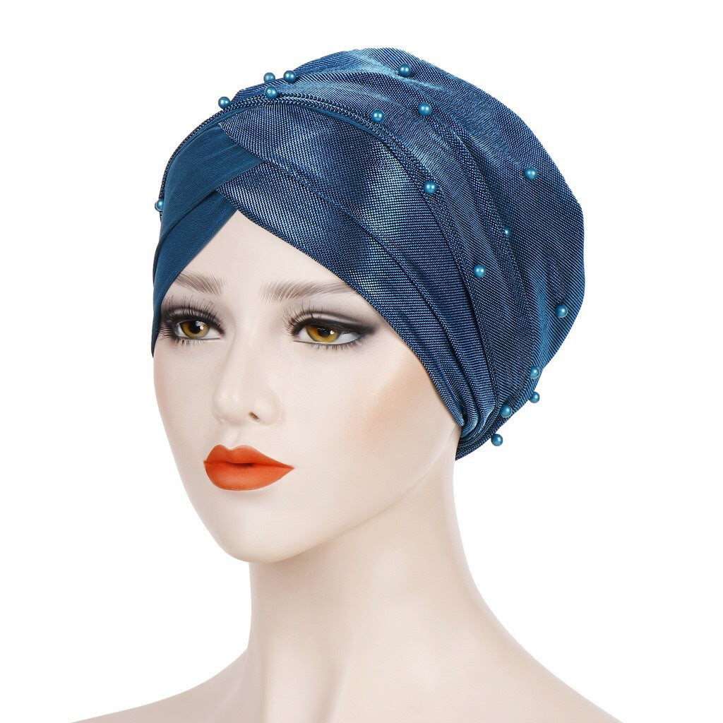 Two-tone beaded turban hat