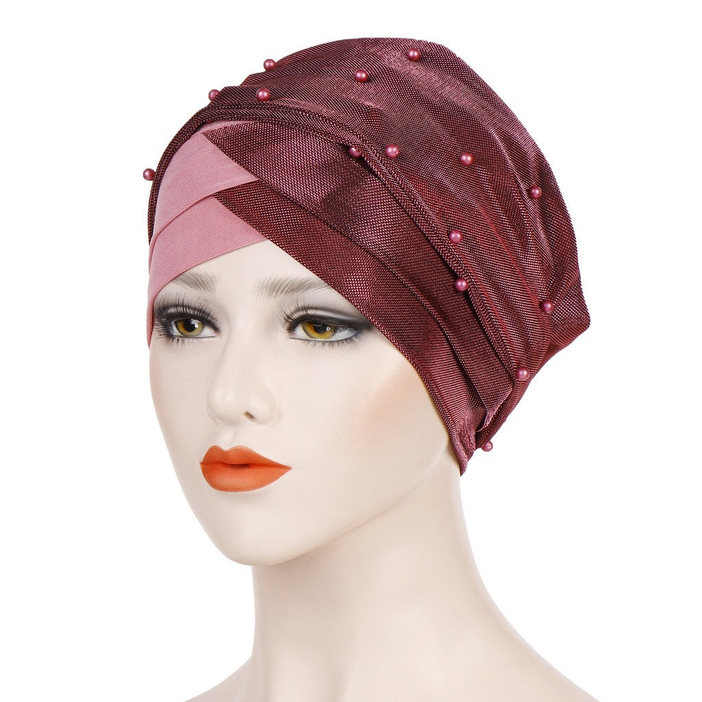 Two-tone beaded turban hat