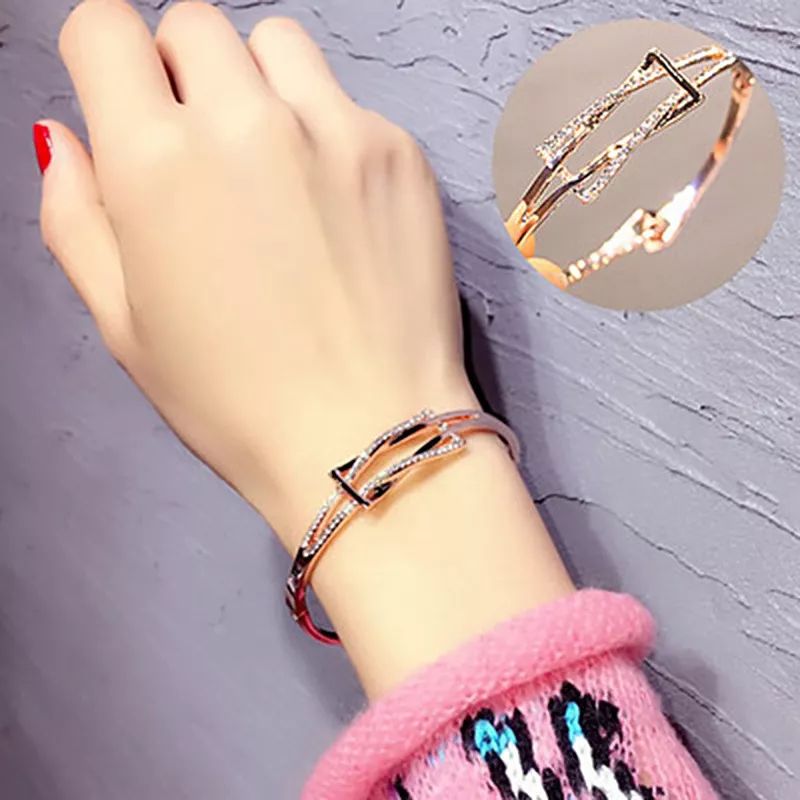 Sweet Girl Diamond Shiny Jewelry Simple Crystal Bracelet Bangle