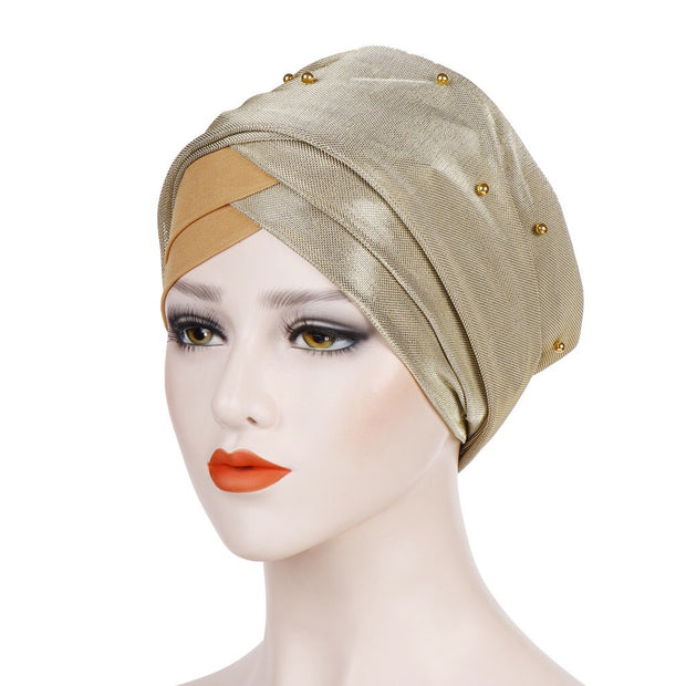 Two-tone beaded turban hat