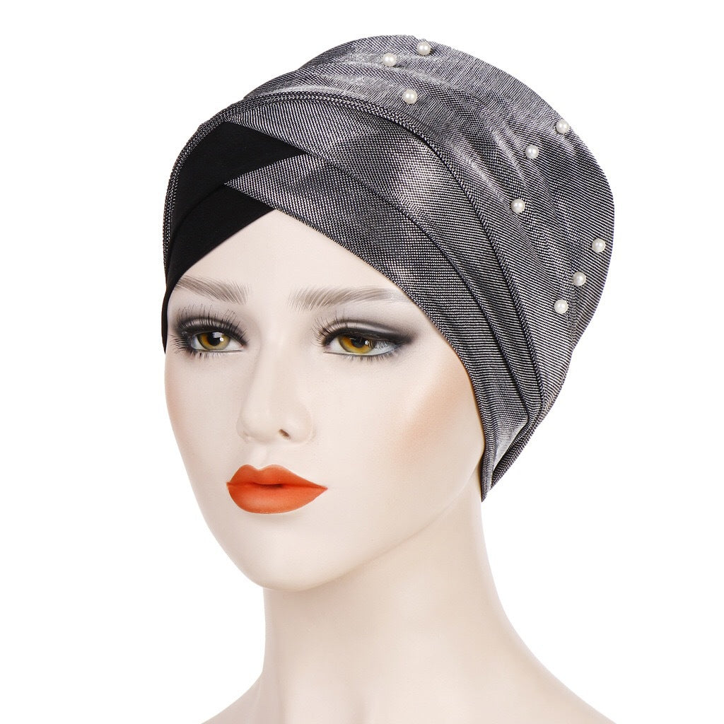 Two-tone beaded turban hat