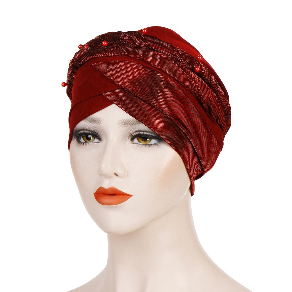 Two-tone beaded turban hat