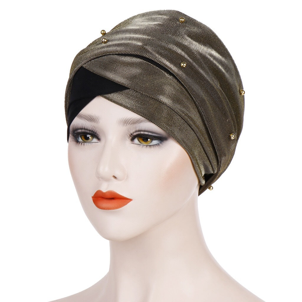 Two-tone beaded turban hat