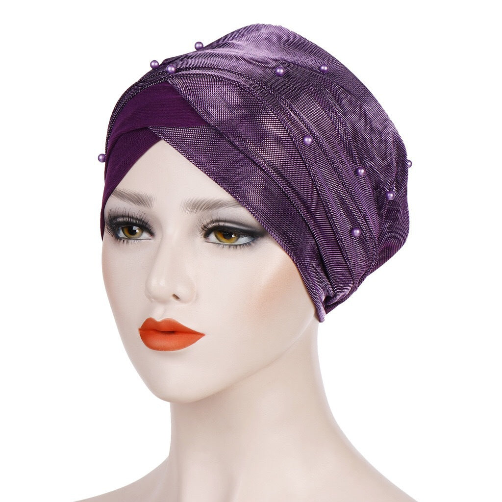 Two-tone beaded turban hat