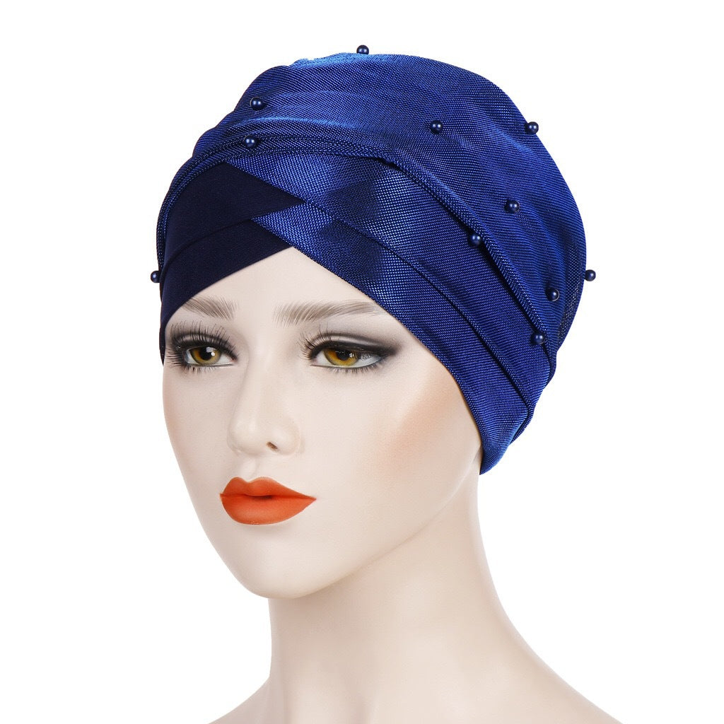 Two-tone beaded turban hat