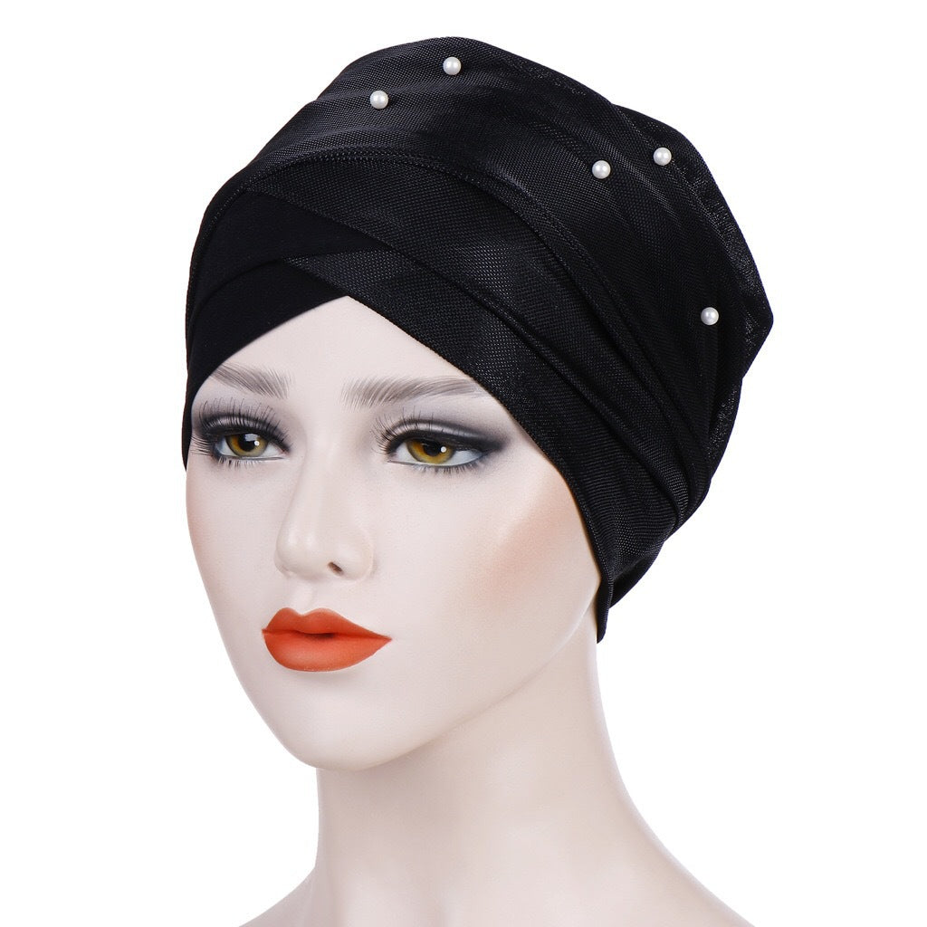 Two-tone beaded turban hat