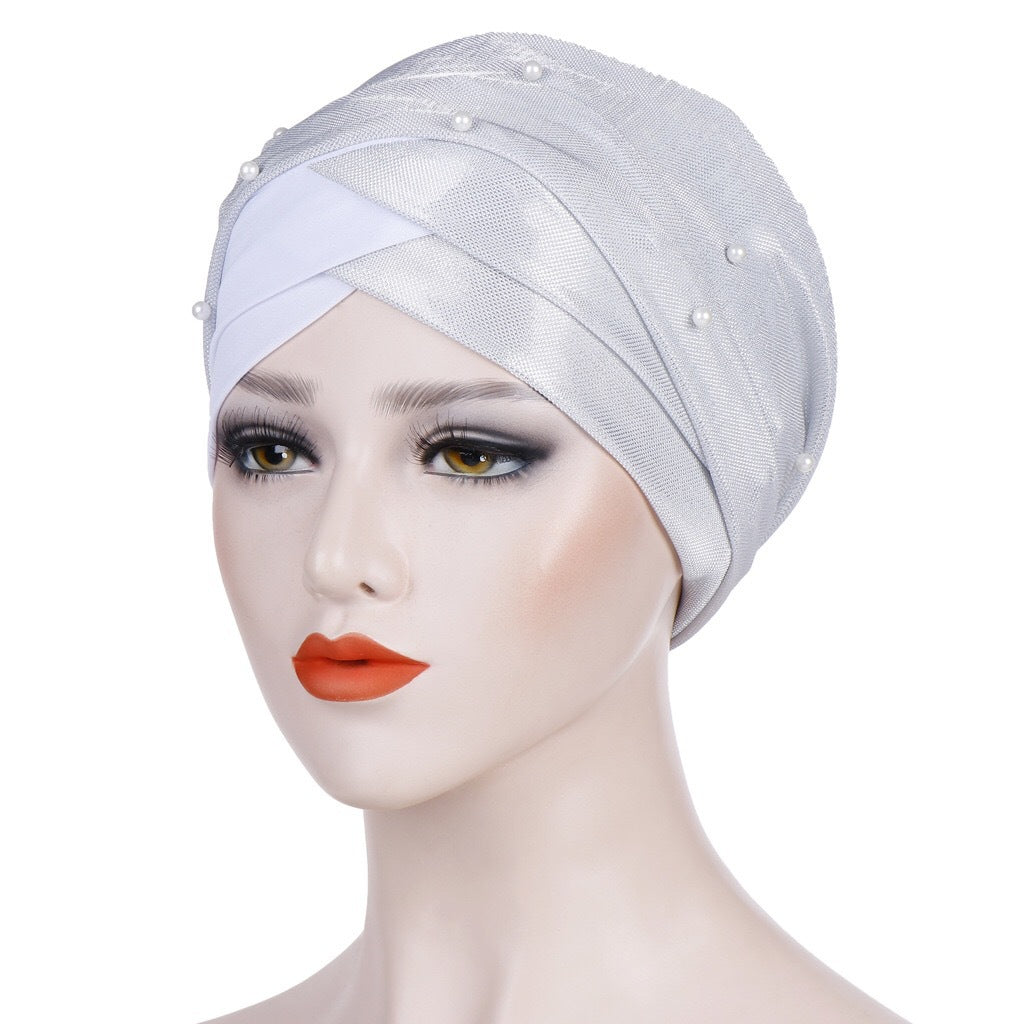 Two-tone beaded turban hat