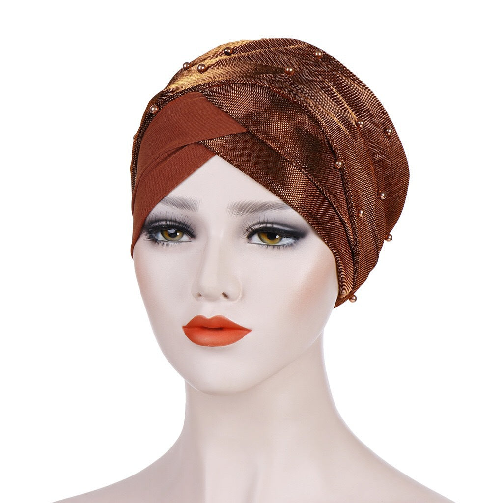 Two-tone beaded turban hat