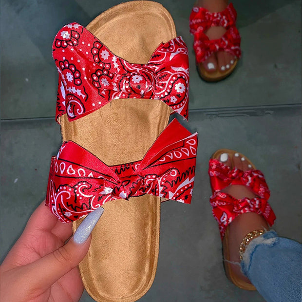 New Summer Women Sandals Silk Bow Flat Shoes Ladies Beach Shoes Slipper Outdoor Fashion Student Home Casual Slippers 35-43