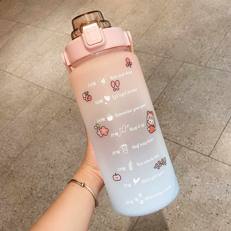 Stickers Water Bottle With Straw 2000ml Cute Portable Scale Bottle