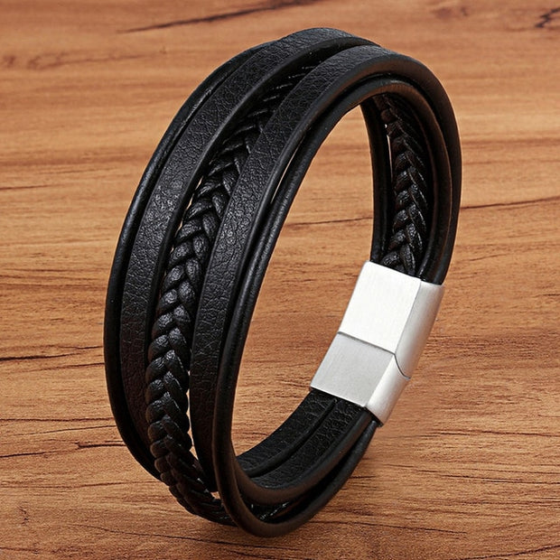 Magnetic Black Men Bracelet Fashion Leather