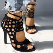 Women Summer High Heels Sandals Peep Toe Hollow-out Stilettos