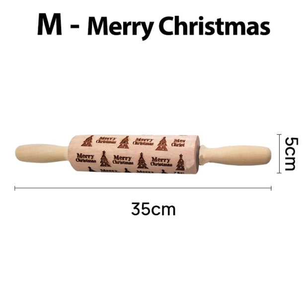 Christmas Wood Embossing Rolling Pin Tool Baking Accessories