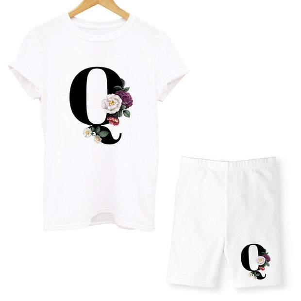Two Piec Set Letter T Shirts Short Sleeve