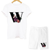 Two Piec Set Letter T Shirts Short Sleeve
