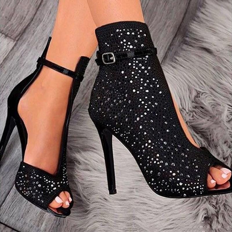 Women's High Heels Sandals  Black Ankle Buckle