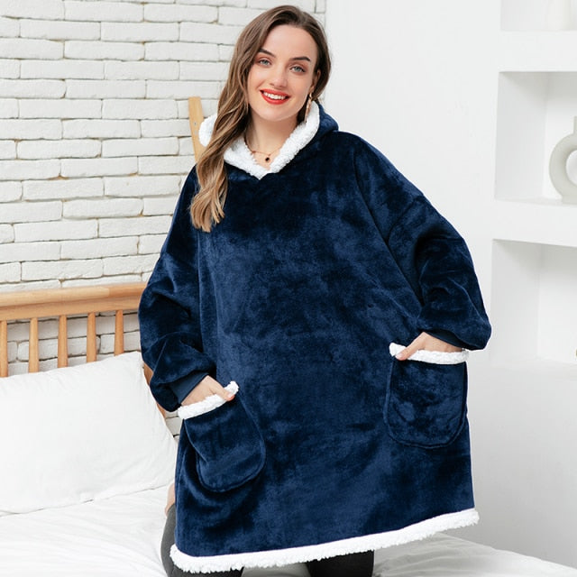 Oversized Hoodie Blanket With Sleeves Sweatshirt Plaid Winter