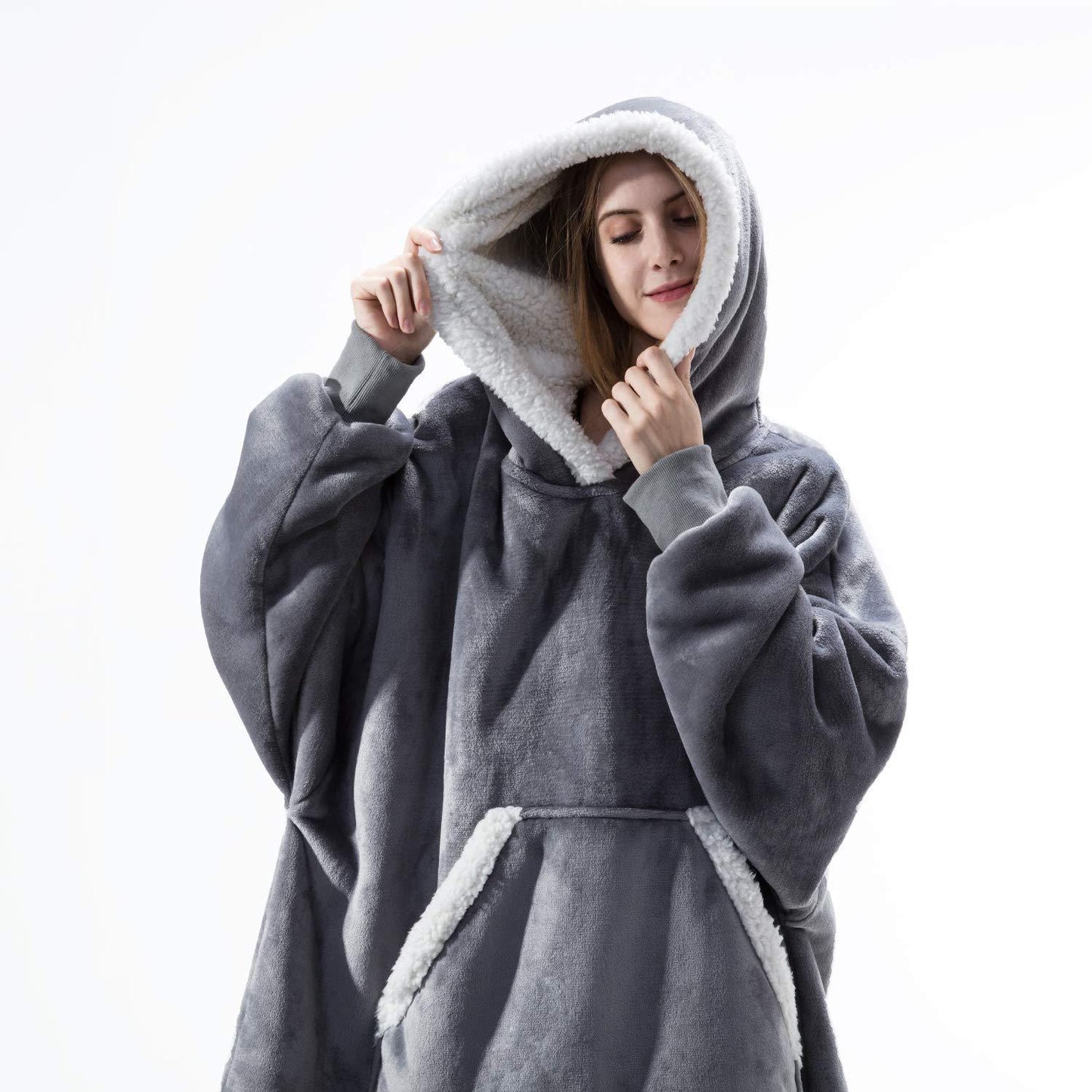 Oversized Hoodie Blanket With Sleeves Sweatshirt Plaid Winter