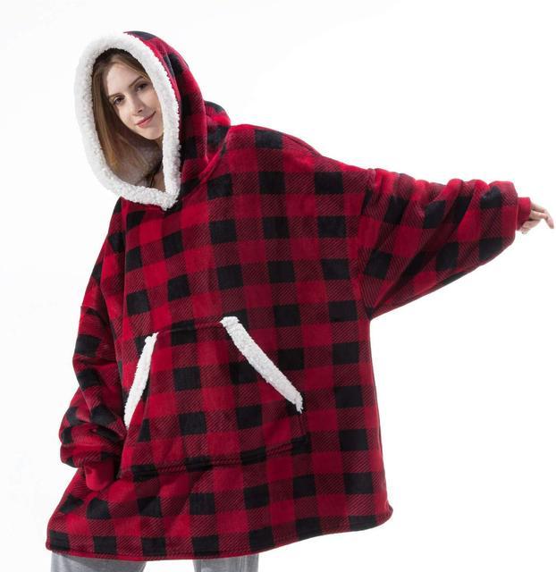 Oversized Hoodie Blanket With Sleeves Sweatshirt Plaid Winter