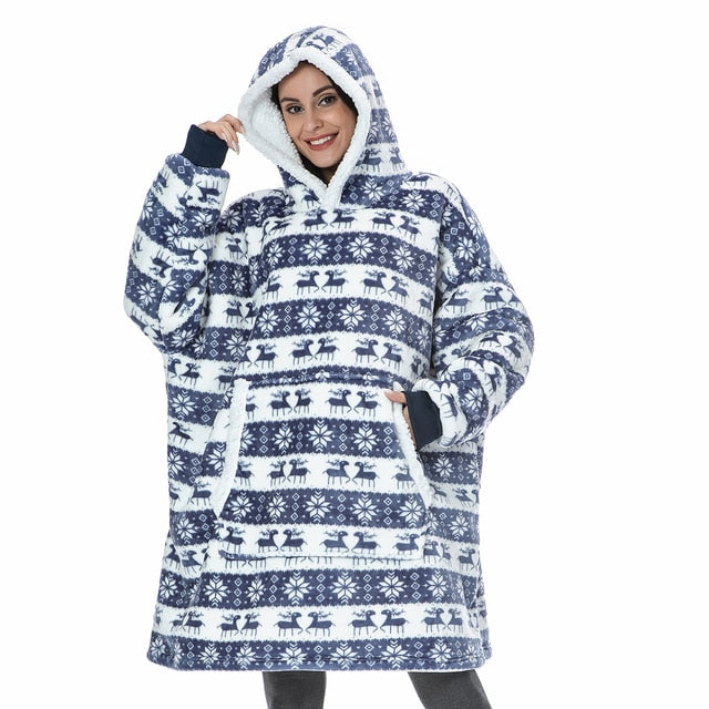 Oversized Hoodie Blanket With Sleeves Sweatshirt Plaid Winter