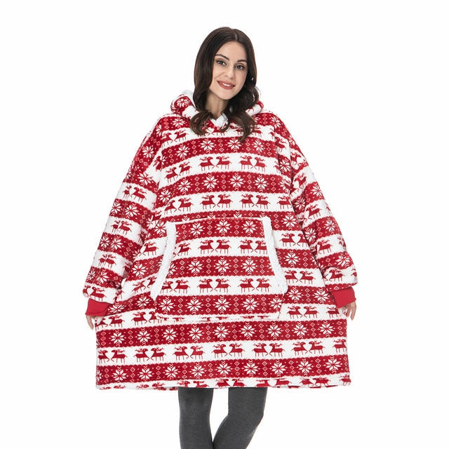 Oversized Hoodie Blanket With Sleeves Sweatshirt Plaid Winter