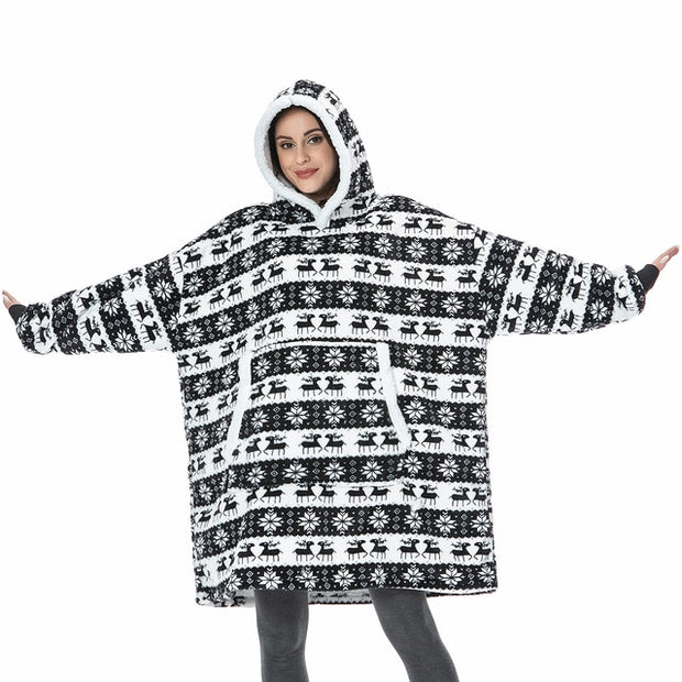 Oversized Hoodie Blanket With Sleeves Sweatshirt Plaid Winter