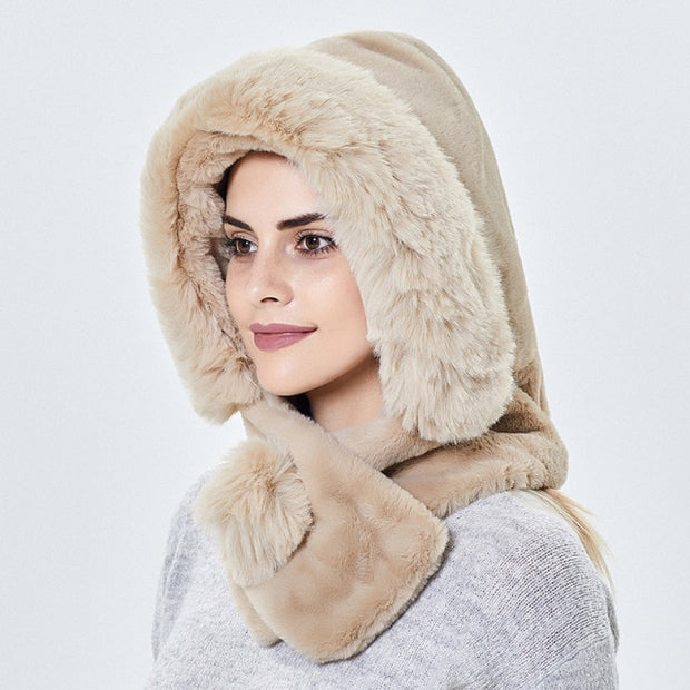 Winter Warm Fur Hat With Earflaps Women Thicken Cap Hooded